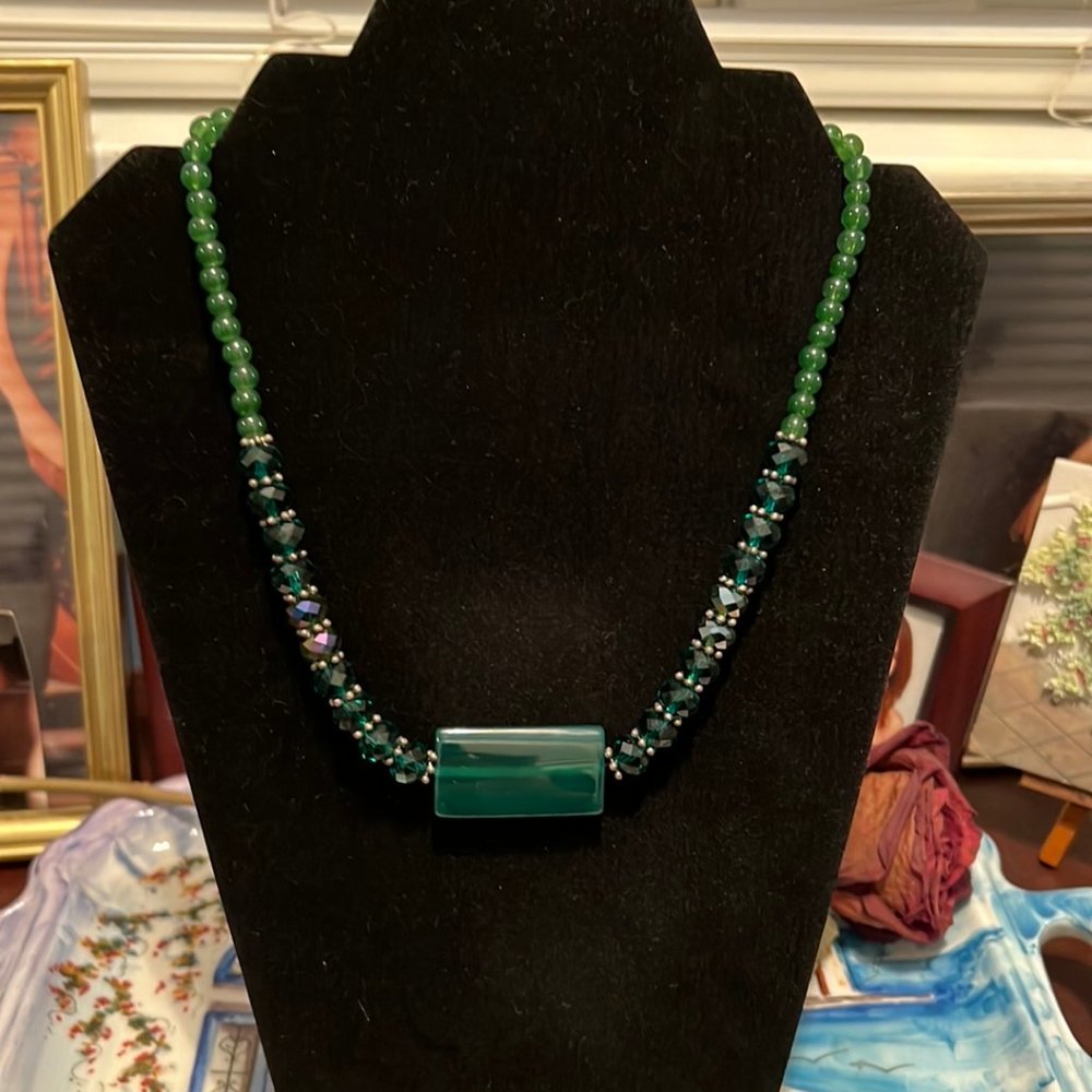 Vintage Green Beaded Necklace Handmade by an Argentine Designer